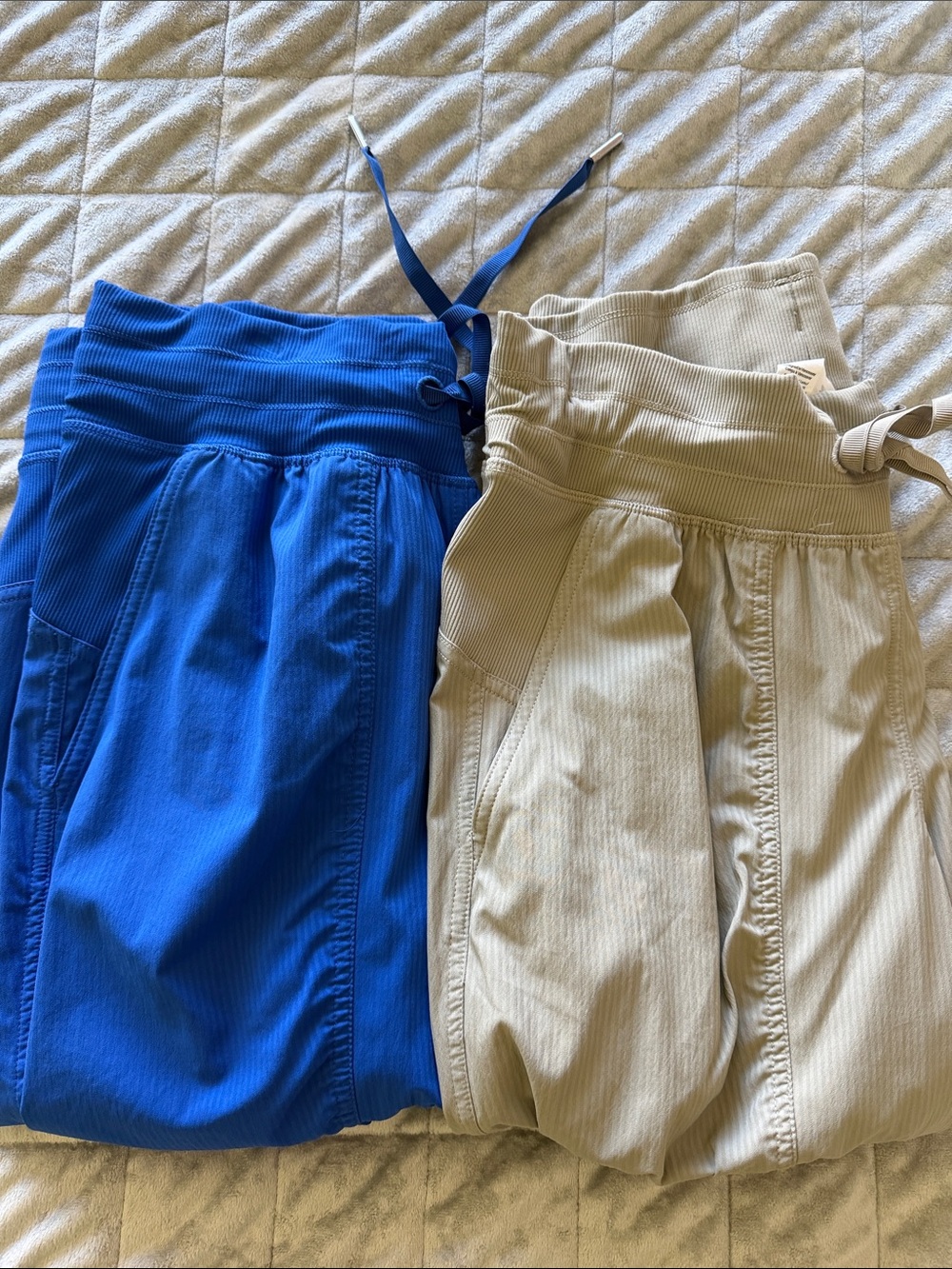 2 pair of Lululemon Dance Joggers - Blue and Khaki. Unlined. Size 8